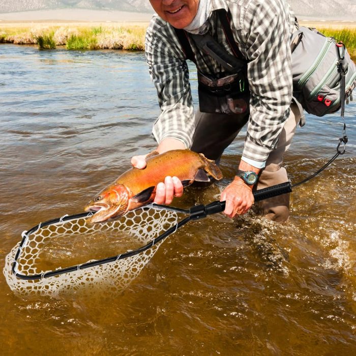 DEAYOU Fly Fishing Landing Net, Soft Rubber Mesh Bass Trout Net with Collapsible Handle and Magnetic Release, Folding Catch and Release Net for Freshwater, Fly Fishing Gear Accessories - Image 6