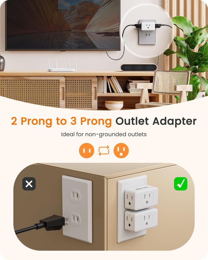 LENCENT 3 Prong to 2 Prong Adapter, Plug Extender, Wall Plug Splitter with 3 AC Outlets, Travel Power Adaptor for US to Japan Japanese Philippines-Type A, Cruise Ship Approved, 1875W Max, 2 Pack - Image 2