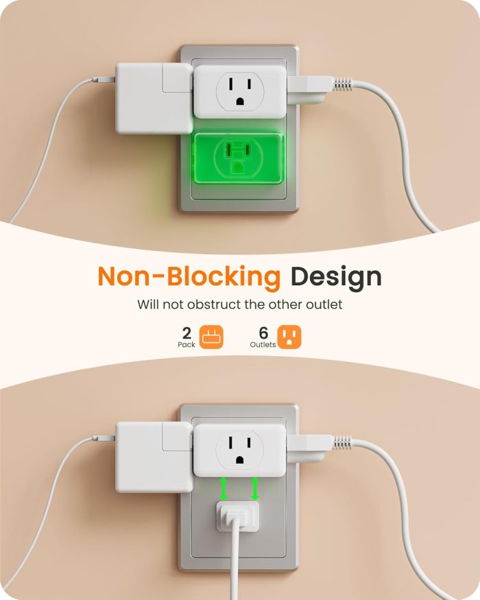 LENCENT 3 Prong to 2 Prong Adapter, Plug Extender, Wall Plug Splitter with 3 AC Outlets, Travel Power Adaptor for US to Japan Japanese Philippines-Type A, Cruise Ship Approved, 1875W Max, 2 Pack - Image 3