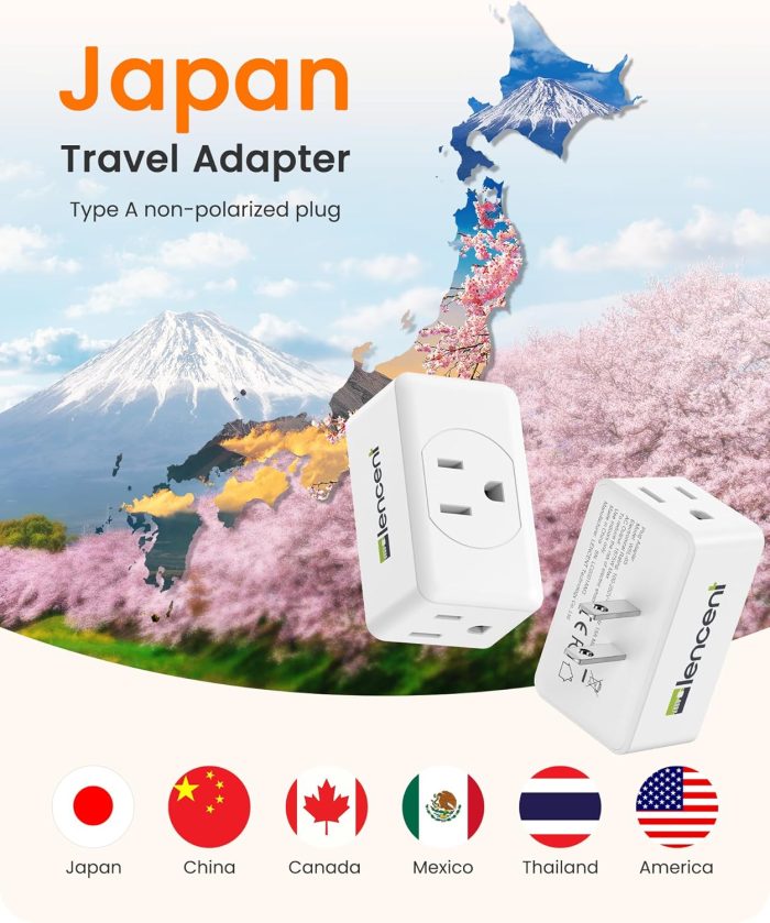 LENCENT 3 Prong to 2 Prong Adapter, Plug Extender, Wall Plug Splitter with 3 AC Outlets, Travel Power Adaptor for US to Japan Japanese Philippines-Type A, Cruise Ship Approved, 1875W Max, 2 Pack - Image 5