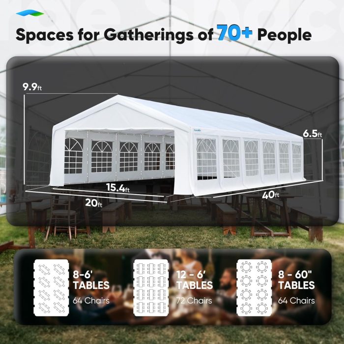 Quictent Premium 20x40 Party Tent Heavy Duty Outdoor Gazebo White Event Shelter Wedding Canopy Tent for Parties Carport BBQ with Removable Sidewall Windows & Storage Bags - Image 4