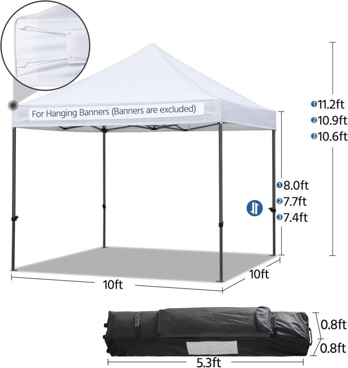 Yaheetech Canopy Tent, Commercial Instant Heavy Duty Canopy, 500D Waterproof Adjustable Canopy with Wheeled Carry Bag, 4 Sandbags and 4 Stakes (10x10, White) - Image 3
