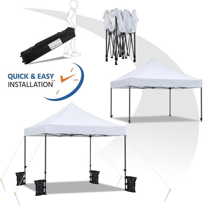 Yaheetech Canopy Tent, Commercial Instant Heavy Duty Canopy, 500D Waterproof Adjustable Canopy with Wheeled Carry Bag, 4 Sandbags and 4 Stakes (10x10, White) - Image 5