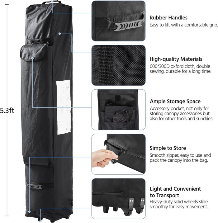 Yaheetech Canopy Tent, Commercial Instant Heavy Duty Canopy, 500D Waterproof Adjustable Canopy with Wheeled Carry Bag, 4 Sandbags and 4 Stakes (10x10, White) - Image 7